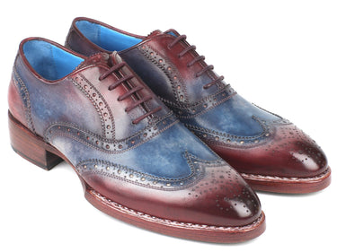 Paul Parkman Men's Goodyear Welted Wingtip Oxfords in Blue & Bordeaux