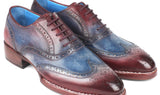 Paul Parkman Men's Goodyear Welted Wingtip Oxfords in Blue & Bordeaux