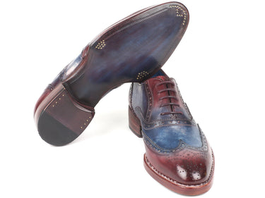 Paul Parkman Men's Goodyear Welted Wingtip Oxfords in Blue & Bordeaux