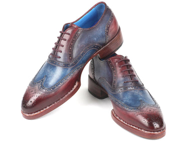 Paul Parkman Men's Goodyear Welted Wingtip Oxfords in Blue & Bordeaux