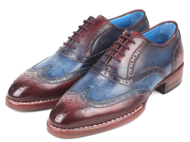 Paul Parkman Men's Goodyear Welted Wingtip Oxfords in Blue & Bordeaux