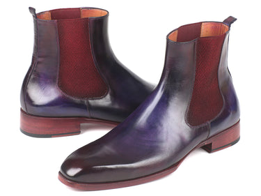 Paul Parkman Men's Leather Chelsea Boots in Navy & Purple