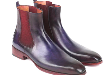 Paul Parkman Men's Leather Chelsea Boots in Navy & Purple