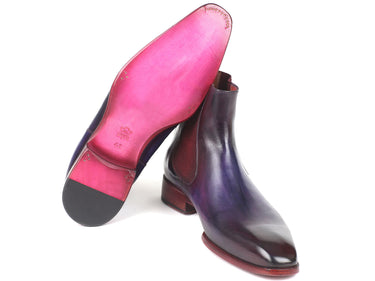 Paul Parkman Men's Leather Chelsea Boots in Navy & Purple