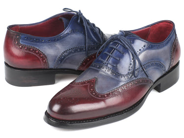 Paul Parkman Men's Wingtip Oxfords Goodyear Welted in Bordeaux, Grey & Blue