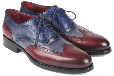 Paul Parkman Men's Wingtip Oxfords Goodyear Welted in Bordeaux, Grey & Blue