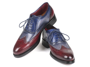 Paul Parkman Men's Wingtip Oxfords Goodyear Welted in Bordeaux, Grey & Blue