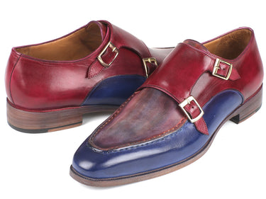 Paul Parkman Men's Double Monkstraps in Blue & Bordeaux
