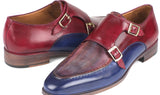 Paul Parkman Men's Double Monkstraps in Blue & Bordeaux