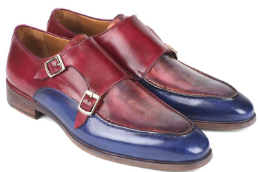 Paul Parkman Men's Double Monkstraps in Blue & Bordeaux