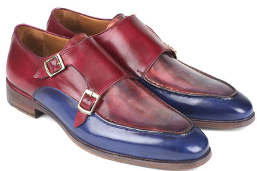 Paul Parkman Men's Double Monkstraps in Blue & Bordeaux