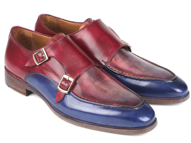 Paul Parkman Men's Double Monkstraps in Blue & Bordeaux