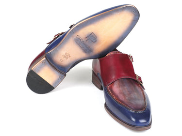 Paul Parkman Men's Double Monkstraps in Blue & Bordeaux