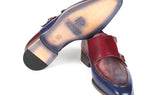 Paul Parkman Men's Double Monkstraps in Blue & Bordeaux