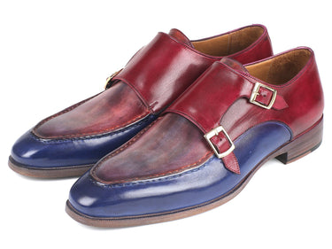 Paul Parkman Men's Double Monkstraps in Blue & Bordeaux