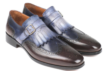 Paul Parkman Men's Kiltie Monkstraps in Blue & Brown