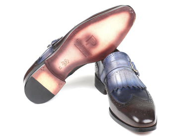 Paul Parkman Men's Kiltie Monkstraps in Blue & Brown