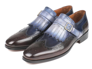 Paul Parkman Men's Kiltie Monkstraps in Blue & Brown
