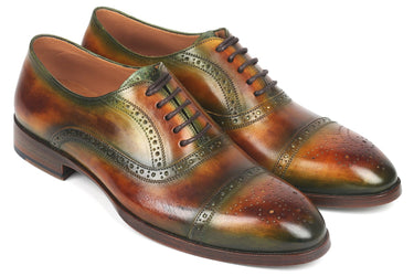 Paul Parkman Men's Cap Toe Oxfords in Green & Brown