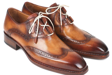 Paul Parkman Men's Ghillie Lacing Wingtip Brogues in Brown and Camel
