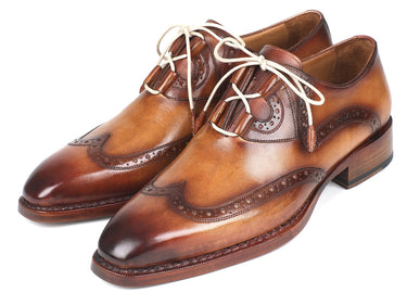 Paul Parkman Men's Ghillie Lacing Wingtip Brogues in Brown and Camel