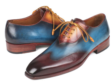 Paul Parkman Wingtip Leather Oxfords in Bordeaux, Blue & Camel