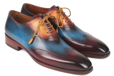 Paul Parkman Wingtip Leather Oxfords in Bordeaux, Blue & Camel