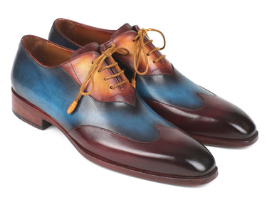 Paul Parkman Wingtip Leather Oxfords in Bordeaux, Blue & Camel