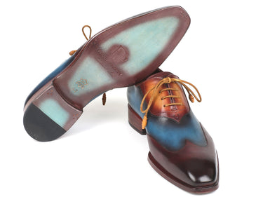 Paul Parkman Wingtip Leather Oxfords in Bordeaux, Blue & Camel