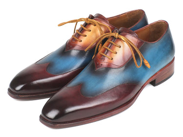 Paul Parkman Wingtip Leather Oxfords in Bordeaux, Blue & Camel