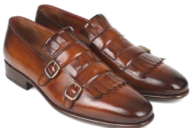 Paul Parkman Men's Kiltie Double Monkstraps in Brown