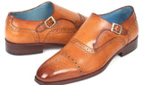 Paul Parkman Men's Cap Toe Monkstrap Shoes in Cognac