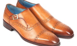 Paul Parkman Men's Cap Toe Monkstrap Shoes in Cognac