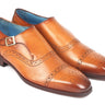 Paul Parkman Men's Cap Toe Monkstrap Shoes in Cognac