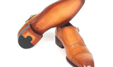 Paul Parkman Men's Cap Toe Monkstrap Shoes in Cognac