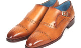 Paul Parkman Men's Cap Toe Monkstrap Shoes in Cognac