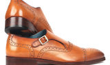 Paul Parkman Men's Cap Toe Monkstrap Shoes in Cognac
