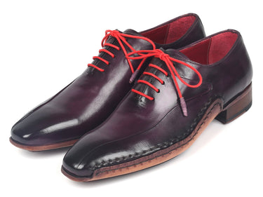 Paul Parkman Men's Leather Oxfords Side Hand-Sewn in Purple
