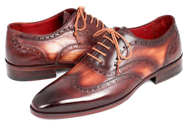Paul Parkman Men's Hand-Painted Leather Wingtip Oxfords in Camel & Bordeaux