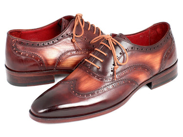 Paul Parkman Men's Hand-Painted Leather Wingtip Oxfords in Camel & Bordeaux
