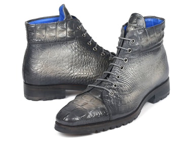 Paul Parkman Men's Croco-Embossed Leather Boots in Gray