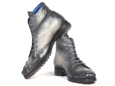 Paul Parkman Men's Croco-Embossed Leather Boots in Gray