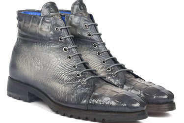 Paul Parkman Men's Croco-Embossed Leather Boots in Gray