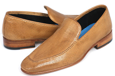 Paul Parkman Men's Perforated Leather Loafers in Beige