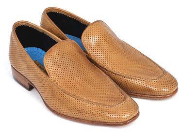 Paul Parkman Men's Perforated Leather Loafers in Beige