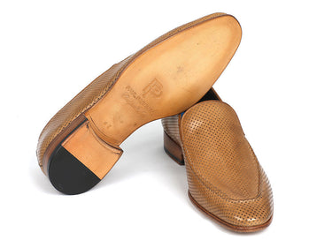 Paul Parkman Men's Perforated Leather Loafers in Beige