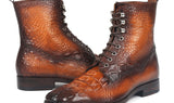 Paul Parkman Men's Croco-Embossed Leather Lace-Up Boots in Brown