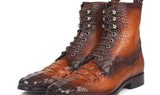 Paul Parkman Men's Croco-Embossed Leather Lace-Up Boots in Brown