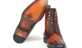 Paul Parkman Men's Croco-Embossed Leather Lace-Up Boots in Brown