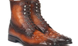 Paul Parkman Men's Croco-Embossed Leather Lace-Up Boots in Brown